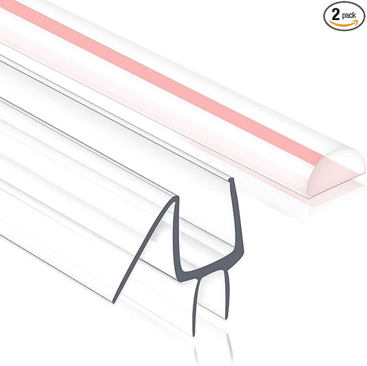Frameless Shower Door Seal Strip 2 Pack x 39 Inch MD Glass Shower Door Bottom Seal Strip for 3/8" Glass Shower Door Sweep Ultra-Clear Polycarbonate, Stop Showers Leaks Create A Water Barrier