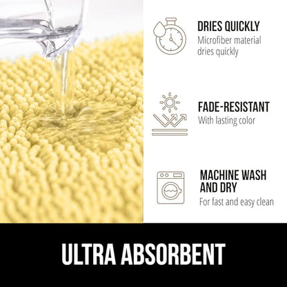 GORILLA GRIP Bath Rug Mat 30x20, Thick Soft Absorbent Chenille, Quick Dry Microfiber Mats, Rubber Backing Washable Shower Floor Rugs, Bathmat Runner, US Designed Bathroom Home Decor Accessories Yellow