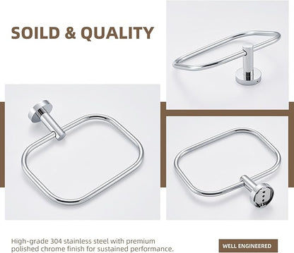 Angle Simple Swivel Towel Ring Chrome, Stainless Steel Hand Towel Rack for Bathroom Wall, Square Holder for Washcloth