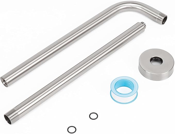 HarJue Shower Arm with Flange and Teflon Tape, Wall Mounted Shower Pipe 304 Stainless Steel Extension Arm for Fixed Shower Head & Handheld (20 Inch, Brushed Nickel)