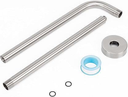 HarJue Shower Arm with Flange and Teflon Tape, Wall Mounted Shower Pipe 304 Stainless Steel Extension Arm for Fixed Shower Head & Handheld (20 Inch, Brushed Nickel)