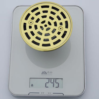 RANDOM Round Shower Drain SUS304 Stainless Steel Brushed Gold Shower Drain 4 inch with Adjustable PVC Base Flange,Shower Floor Drain with Removable Cover Grid Grate