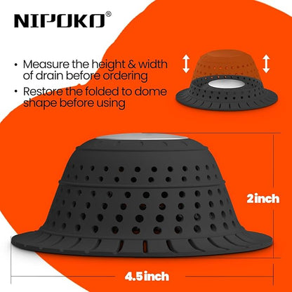 Shower Drain Hair Catcher - Bathtub Drain Cover Foldable Silicone，Shower Drain Protector for Pop-Up and Regular Drains of Shower,Tub, Bathroom, Sink, Silver-Black