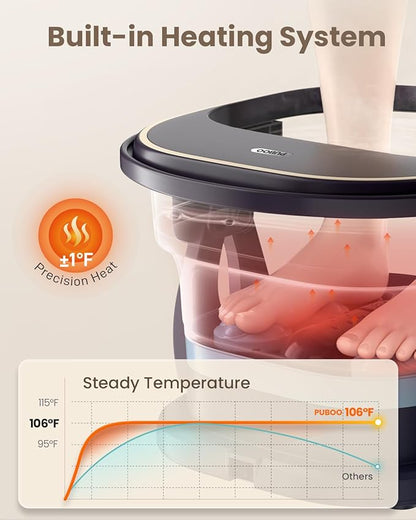 Puboo Collapsible Foot Spa Bath Massager with Heat, 95-115°F Precise Temp Control, Motorized Massage Rollers, Heated Foot Bath Soak Tub, Fits US Men’s Size 11, Gift for Christmas, New Year