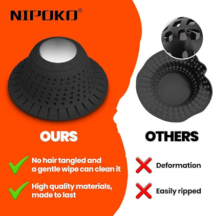 Shower Drain Hair Catcher - Bathtub Drain Cover Foldable Silicone，Shower Drain Protector for Pop-Up and Regular Drains of Shower,Tub, Bathroom, Sink, Silver-Black