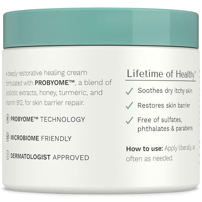 Yobee Body & Face Cream for Dry, Itchy Skin, Eczema & Psoriasis, Dermatologist Formulated, Probiotics, Honey, Turmeric, Vitamins B12 & E, Ceramides, Shea Butter, Fragrance Free, For Kids & Adults