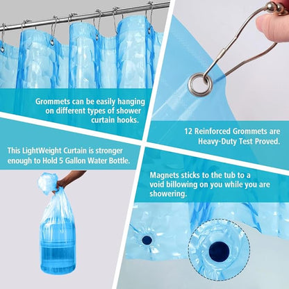 Ga-Geetopia EVA 3D Blue Pearl Water Cube Plastic Shower Curtain Liner - Premium Light Weight 72" x 72" Blue Bathroom Shower Showroom Curtain Liner with Rustproof Metal Gromments and Weighted Magnet