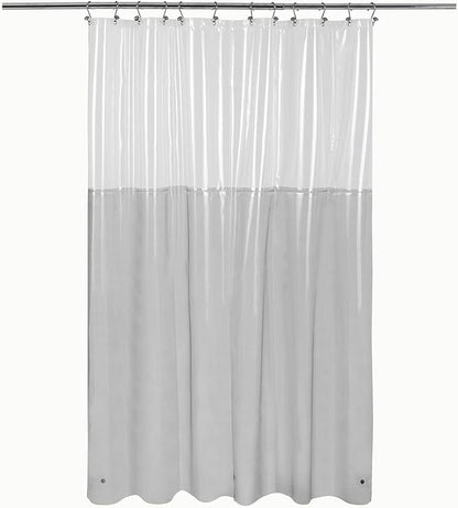 Shower Curtain Liner with 3 Magnets - Heavy Duty PEVA Plastic Shower Curtain for Bathroom, Waterproof Vinyl & See Through Liner, Metal Grommets - Color Block Clear/Black, 72x72