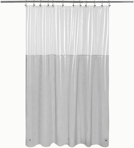Shower Curtain Liner with 3 Magnets - Heavy Duty PEVA Plastic Shower Curtain for Bathroom, Waterproof Vinyl & See Through Liner, Metal Grommets - Color Block Clear/Black, 72x72