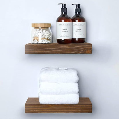 Homeforia Classic Walnut 12 inch Floating Shelf, High End Solid Real Wood Small 12inch Floating Shelves for Wall Mounted, 12in Floating Shelves, Heavy Duty Bracket, 12 X 6.5 X 1.75 inches, Set of 4