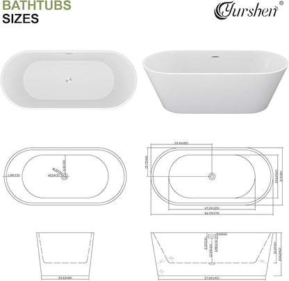 67 Inch Freestanding Acrylic Soaking Tub White Roll Top Bathtub with Chrome Drain Spa-Like Glossy Finish, YSB9223