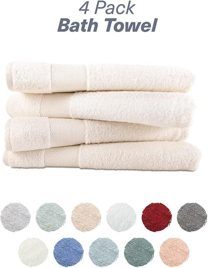 Hencely Premium Bath Towel Set of 4-28x58 Inches - High Absorbency, Quick Drying - 100% Soft Turkish Cotton Towels - Ideal for Home, Bathroom, Hotel, Spa, and Gym - Ivory