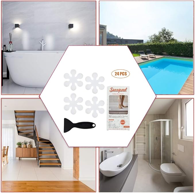 Bathtub Stickers Non-Slip, 24 PCS Safety Shower Treads Adhesive Appliques with Premium Scraper