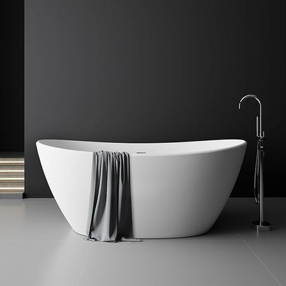 SJ STAR&JANE 61" Solid Surface Freestanding Bathtub Stone Resin Tub Oval Double Slippers Stand Alone Soaking Tub with Pop-up Drain and Overflow, Matte White