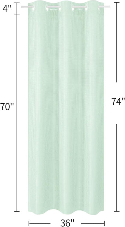 MitoVilla Green Waffle Small Stall Shower Curtain Liner Set 36 x 74, No Hooks Required Half Size Narrow Fabric Cloth Shower Curtain Set with Snap-in Liner for Modern Bathroom Decor, Mint Green