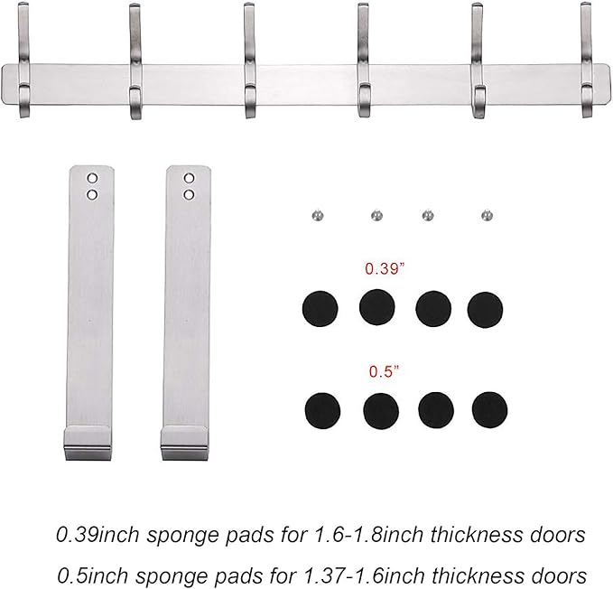 DOKU Over The Door Hooks, Stainless Steel Heavy Duty Over Door Hanger Holder for Coat Robe Hat Clothe Towels Hanging, Bathroom Organizer Towel Rack 12 Hooks, Brushed Nickel