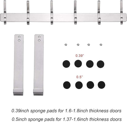 DOKU Over The Door Hooks, Stainless Steel Heavy Duty Over Door Hanger Holder for Coat Robe Hat Clothe Towels Hanging, Bathroom Organizer Towel Rack 12 Hooks, Brushed Nickel