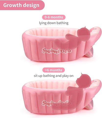 Swimbobo Inflatable Baby Bath Tub Portable Foldable Travel Mini Swimming Pool Helps Infants to Toddler Tub (Pink)