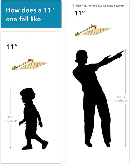 11 Inch Adjustable Shower Head Extension Arm With Locking Set Screw, Singing Rain Brass Egyptian Gold Angle Height Adjustable, Easy To Install, G1/2 Universal Connector Compatible (Egyptian Gold)