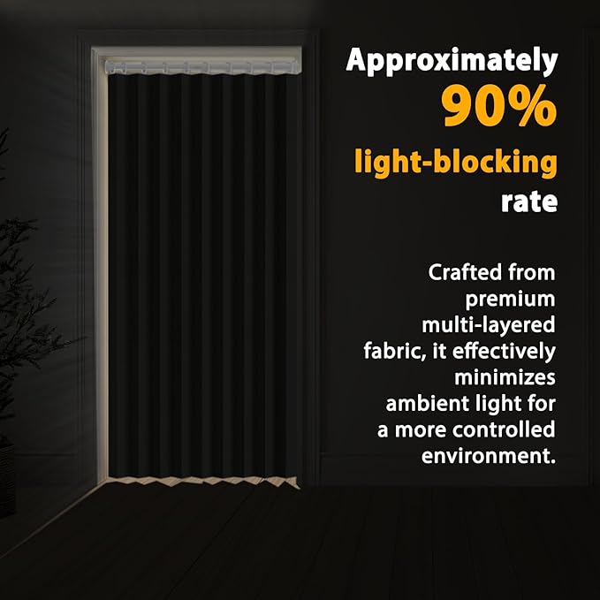 Accordion Door Curtain Set - 100% Blackout, with Curtain Rod Included, for Bedroom Privacy Protection (Black-43 W x 78" L+Rod)