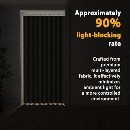 Accordion Door Curtain Set - 100% Blackout, with Curtain Rod Included, for Bedroom Privacy Protection (Grey-43 W x 78" L+Rod)