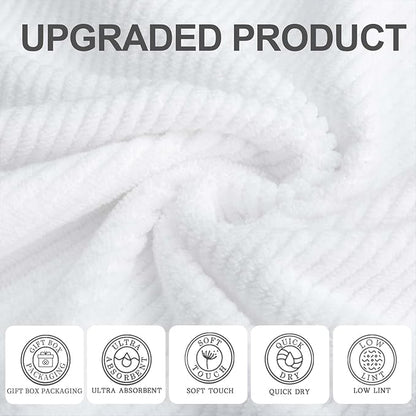 VOOVA & MOVAS White Towels for Bathroom, 100% Cotton | Quick Dry | Soft | Thick, 3 Piece Towel Set, 1 Large Bath 30" x 56", 1 Hand 18" x 28", 1 Wash Cloth 13" x 13", Bathroom Essentials