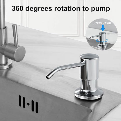 Soap Dispenser for Kitchen Sink,Stainless Steel Built in Soap Dispenser Countertop Pump Head,Dish Soap Hand Lotion Dispenser with Refillable 13.5OZ Bottle