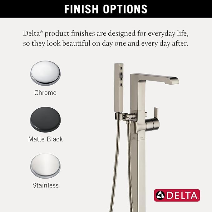 Delta Ara Freestanding Tub Faucet with Hand Held Shower, Brushed Nickel Floor Mount Tub Filler, Stainless T4767-SSFL (Valve Not Included)