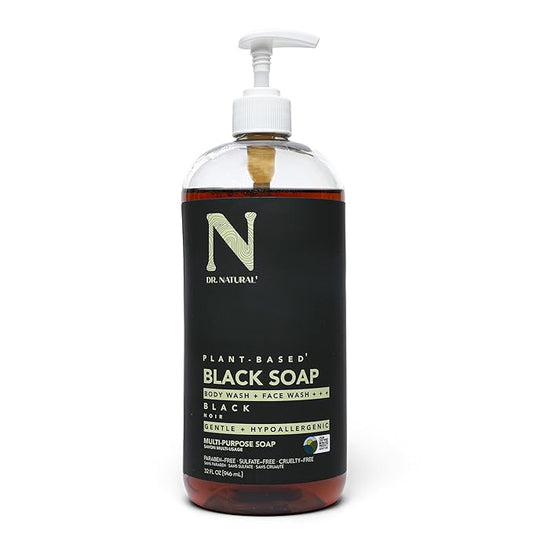 Dr. Natural Multi-Purpose Black Liquid Soap - Natural West African Body Wash - Gentle Hand Soap and Body Soap - Deep Moisturizer, Fights Acne - 32 oz