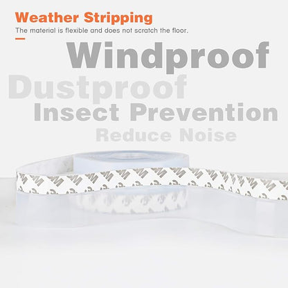 26 Feet Silicone Seal Strip, Transparent, 35MM - Door & Window Seal, Draft Stopper Adhesive Tape for Doors, Windows & Shower Glass Gaps