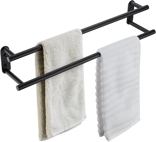 BAGNOLUX Double Towel Bar, SUS304 Towel Racks for Bathroom Wall Mounted 2-Tiers Ladder Towel Rails, Space Saving Bathroom Towel Holder Shelves Rack, Long Towel Hanger (24“-Round-Matte Black)