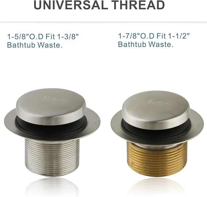 Brushed Nickel Tub Drain Tip-Toe Tub Trim Set Conversion Kit Assembly, Hidrop Bathtub Drain Replacement Trim Kit with 2-Hole Overflow Faceplate and Universal Fine/Coarse Thread, Brushed Nickel