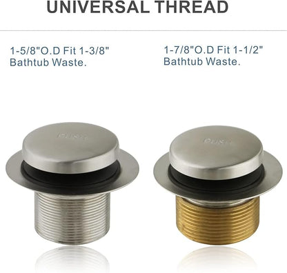 Brushed Nickel Tub Drain Tip-Toe Tub Trim Set Conversion Kit Assembly, Hidrop Bathtub Drain Replacement Trim Kit with 2-Hole Overflow Faceplate and Universal Fine/Coarse Thread, Brushed Nickel