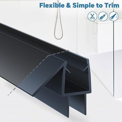 Shower Door Bottom Seal Strip, 2PCS Seal Strip, Clear PVC, 36" Length, Fits 10mm Thick Glass, Prevents Leaks, Easy Installation, No Adhesive Required (Black, 39in for 3/8"(10mm) Door)