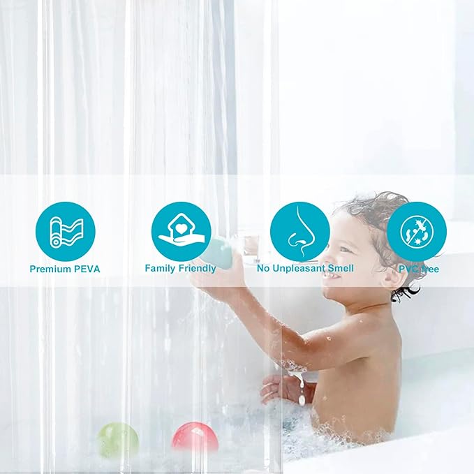 EurCross Heavy Duty Clear Shower Curtain Liner with 5 Magnet Weights, Waterproof PVC-Free PEVA Clear Plastic Shower Curtain for Bathroom 72 x 72 inches