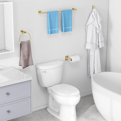 Bathroom Accessories Set, KLJKPA 4 Pieces Gold Bathroom Hardware Set, 24 inch Towel Bar, Towel Racks for Bathroom, Robe Towel Hooks, Toilet Paper Holder Wall Mounted