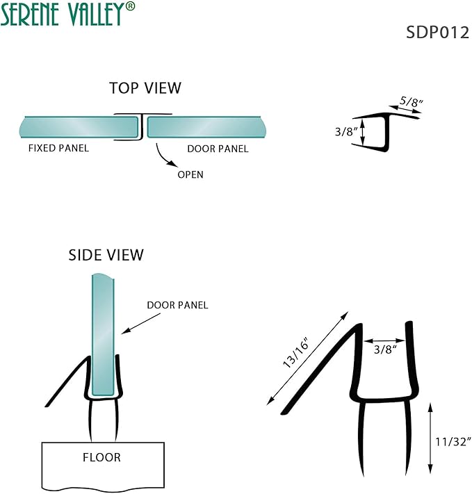 Serene Valley Frameless Shower Door Seal Strip for 3/8" Glass, Super Clear and Strong Material for Water Blocking - 78" Doorside Strip Plus 78" Bottom Strip, 2pcs