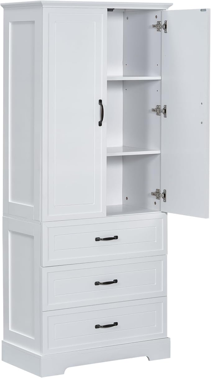 Favfurish 69" Tall Bathroom Storage Cabinet with Doors and 2 Drawers,Modern Linen Cabinets w/Adjustable Shelf & Magnetic Door Stopper,Freestanding Organizer for Dining Room,Kitchen,Office,White
