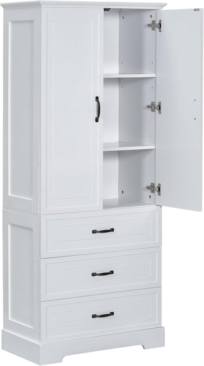 Favfurish 69" Tall Bathroom Storage Cabinet with Doors and 2 Drawers,Modern Linen Cabinets w/Adjustable Shelf & Magnetic Door Stopper,Freestanding Organizer for Dining Room,Kitchen,Office,White