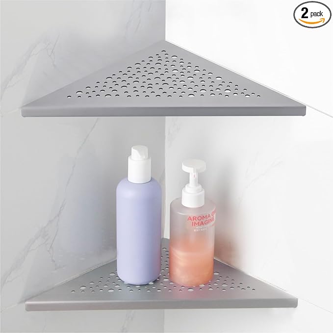 10" Brushed Nickel Corner Shower Shelf, No Drill 304 Stainless Steel Recessed Shower Shelves Grout in Corner Tile Bathroom Shelves for Tiled Wall,2 Pack