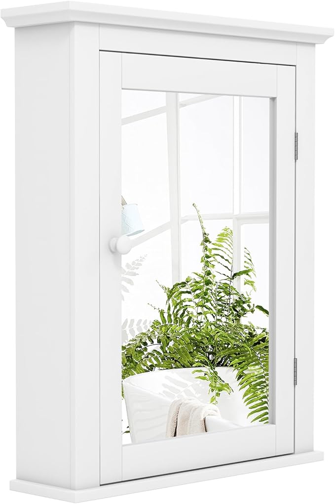 Safeplus White Medicine Cabinet with Mirror, Wall Mounted Adjustable Storage for Bathroom, Living Room, Bedroom, Entryway and Kitchen