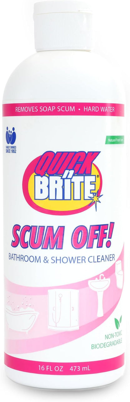 Quick 'n Brite Scum Off Shower Cleaner - No Scrub, No Harsh Chemical Daily Shower Cleaner, Multi-Surface All-Purpose Cleaner 16 Oz (Packaging May Vary)