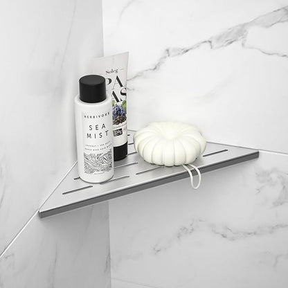 Corner Shower Shelf 10", Brushed 304 Stainless Steel Slot Design Recessed Corner Shelves Bathroom Grout in Shelf for Tiled Wall, 2 Pack