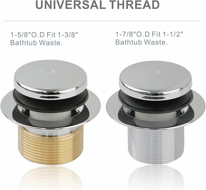 Chrome Tub Drain Tip-Toe Tub Trim Set Conversion Kit Assembly, Hidrop Bathtub Drain Replacement Trim Kit with 2-Hole Overflow Faceplate and Universal Fine/Coarse Thread, Chrome