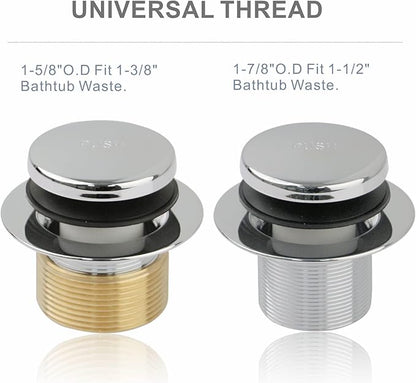 Chrome Tub Drain Tip-Toe Tub Trim Set Conversion Kit Assembly, Hidrop Bathtub Drain Replacement Trim Kit with 2-Hole Overflow Faceplate and Universal Fine/Coarse Thread, Chrome