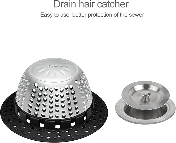 LEKEYE Shower Drain Hair Catcher/Bathtub Drain Cover/Drain Protector for Pop-Up & Regular Drains(Black)