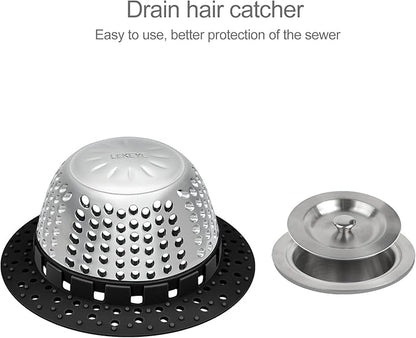 LEKEYE Shower Drain Hair Catcher/Bathtub Drain Cover/Drain Protector for Pop-Up & Regular Drains(Black)