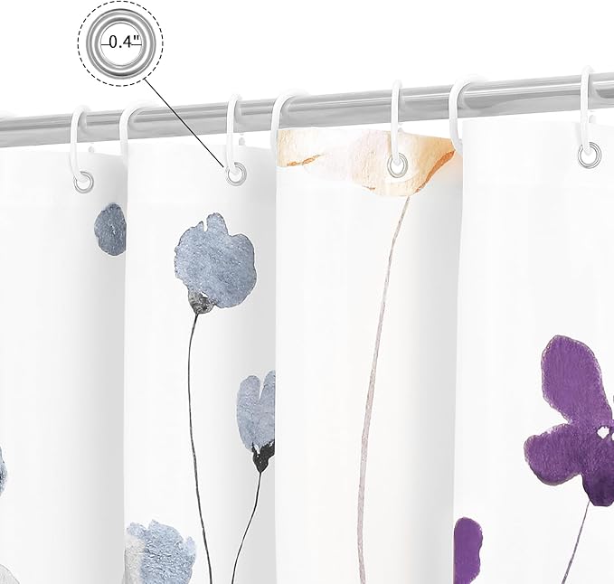 Gibelle Small Stall Shower Curtain 36 x 72, Narrow Half Watercolor Floral Fabric Shower Curtain, Purple Beige Flower Decorative Bathroom Shower Curtain Set