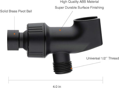 Universal Black Shower Head Holder, Adjustable Arm Mount Bracket with Brass Swivel Ball - Matte Black