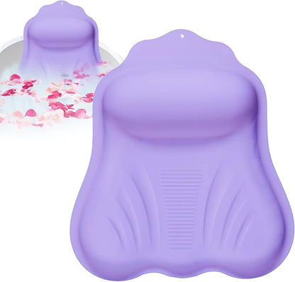 Silicone Bath Pillow for Tub Adults, 4D Air-Cushion Bathtub Pillow for Head Neck and Back Support, Non-Slip Suction Cups, Quick-Drying Waterproof Spa Pillow, Easy to Clean & Store，Purple